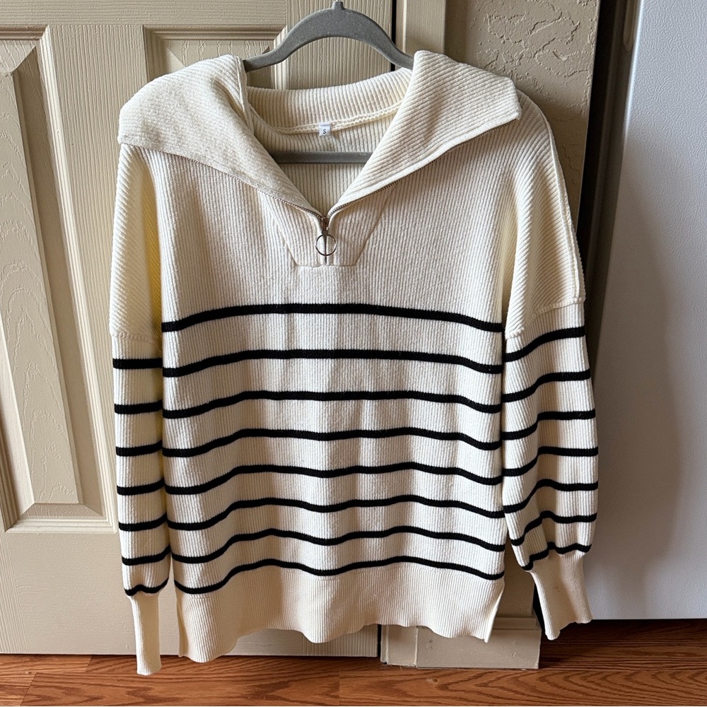 Striped Cream and Black Women’s Sweater